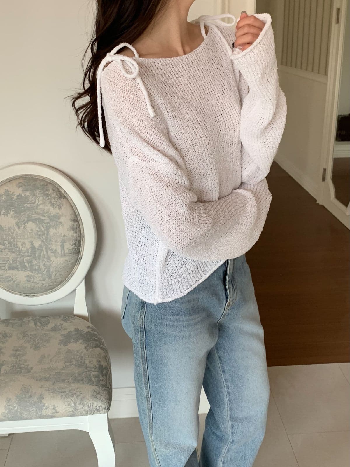 Cream shoulder strap knit - 이미지 5