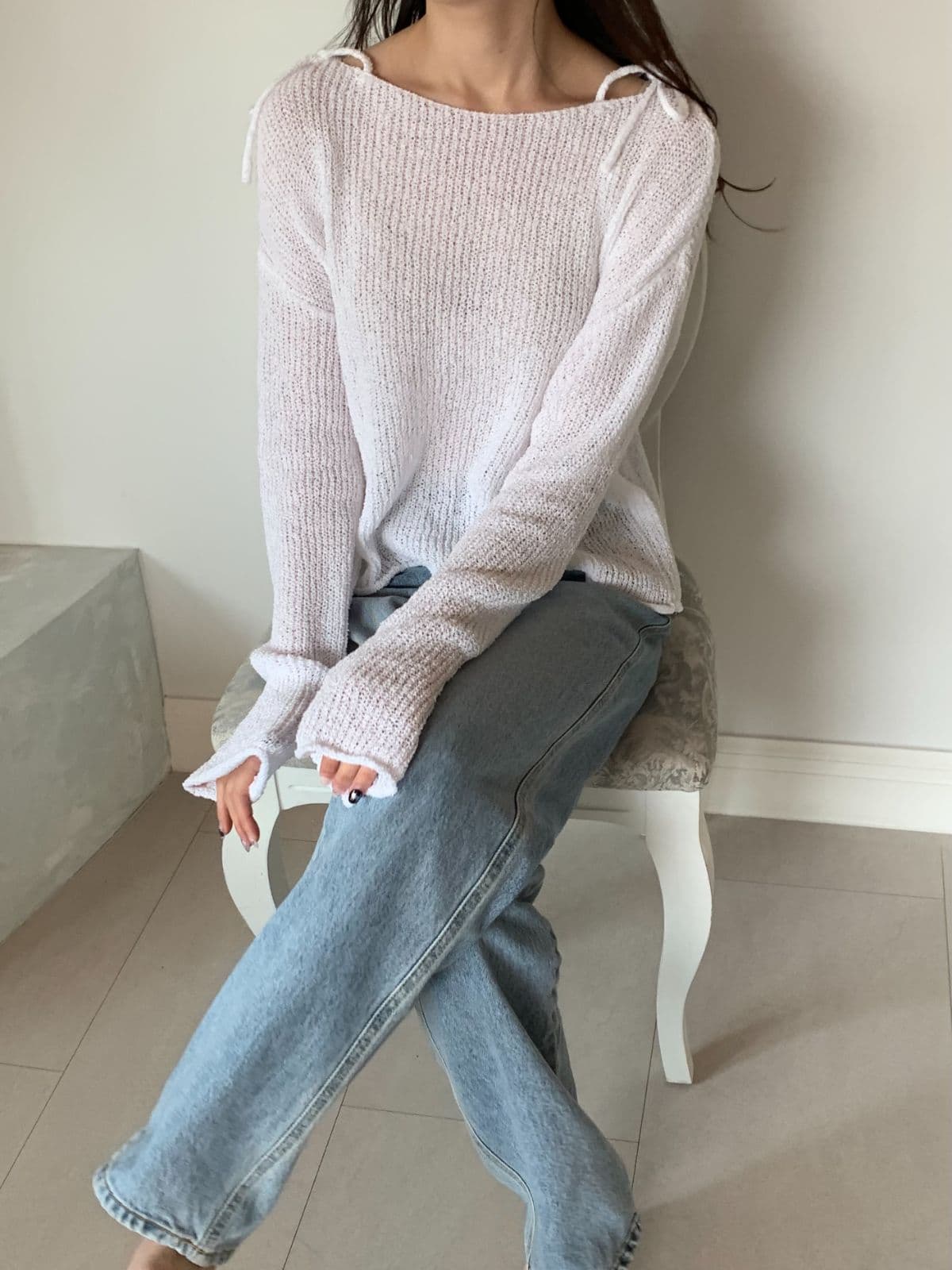 Cream shoulder strap knit - 이미지 7