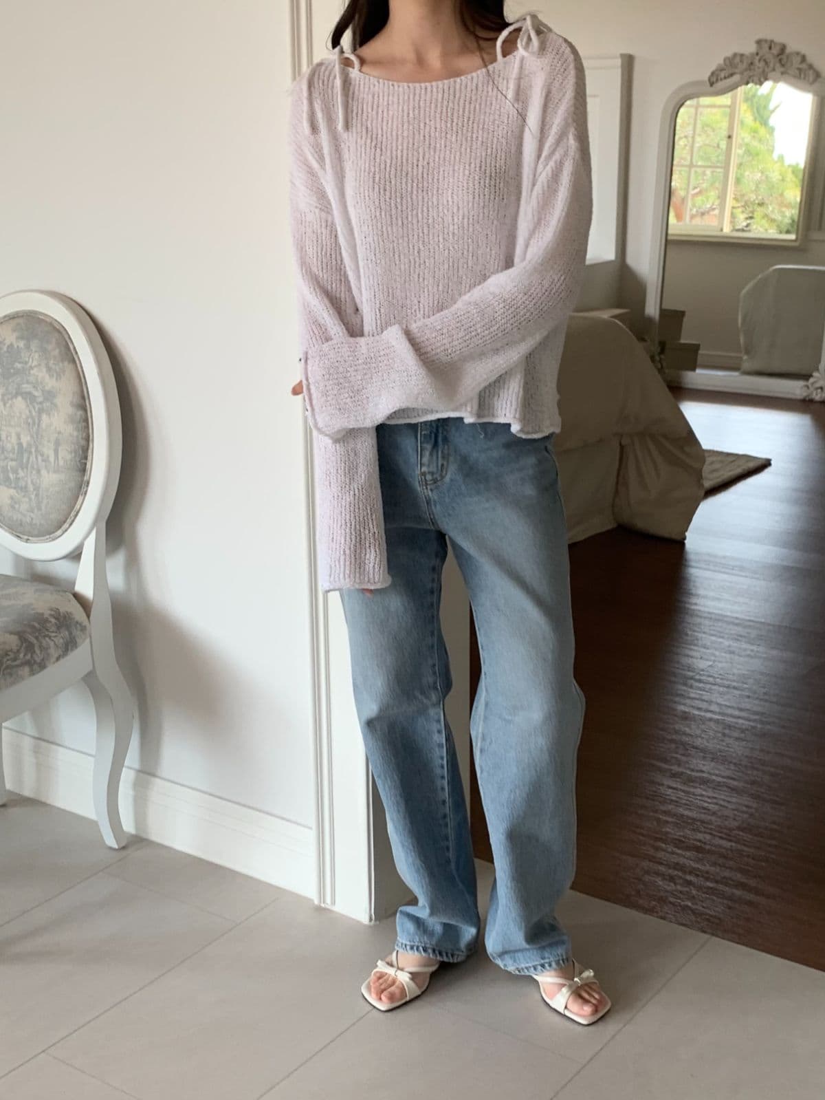 Cream shoulder strap knit - 이미지 10