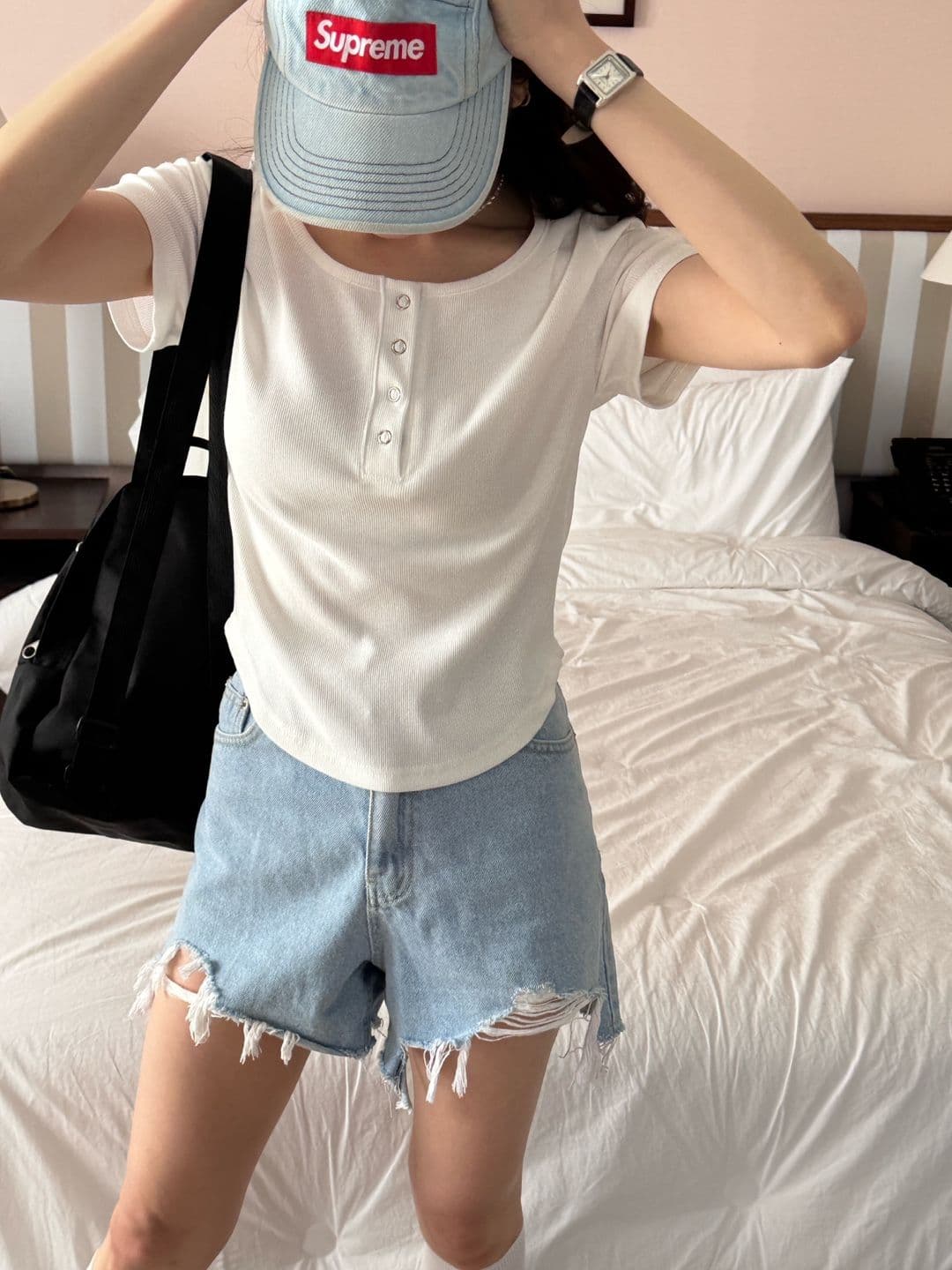 Dot ribbed short sleeve T-shirt - 이미지 1