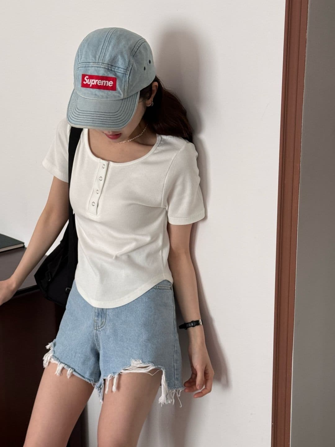 Dot ribbed short sleeve T-shirt - 이미지 4