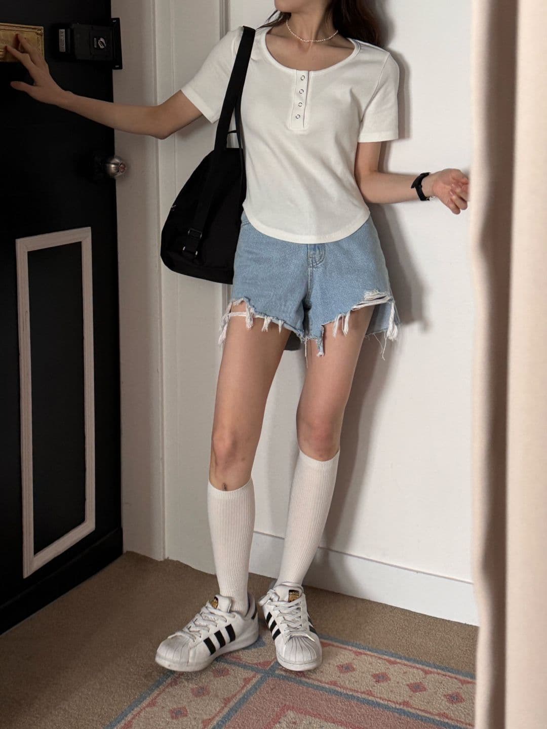 Dot ribbed short sleeve T-shirt - 이미지 8