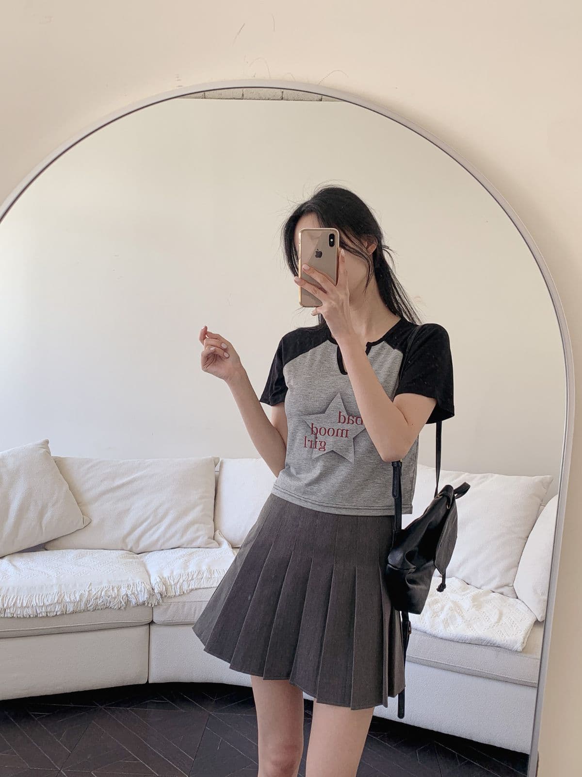 Mood Girl Color Block Short Sleeve T-shirt - 이미지 3