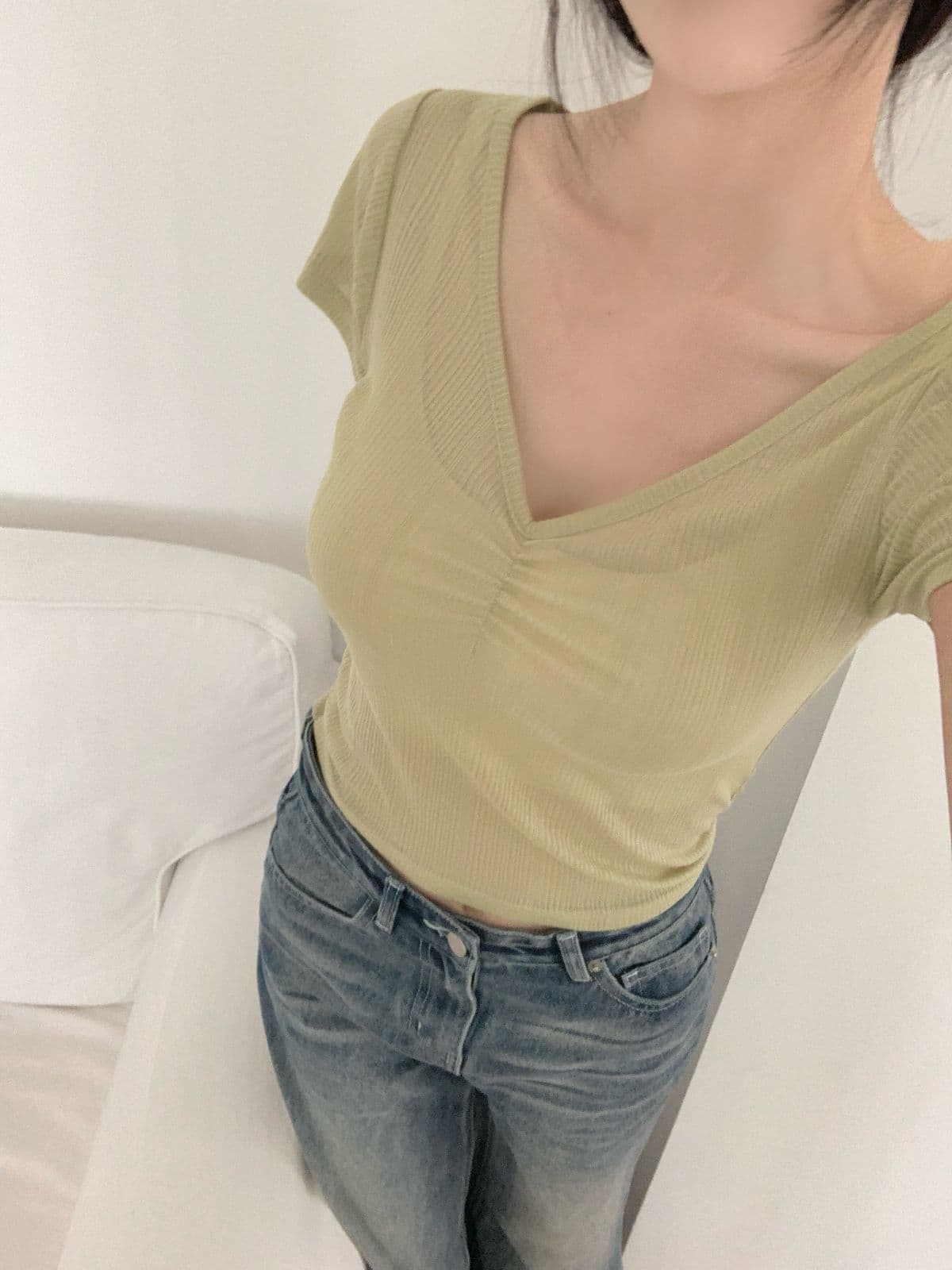 Excitement Shirred Short Sleeve T-shirt - 이미지 1