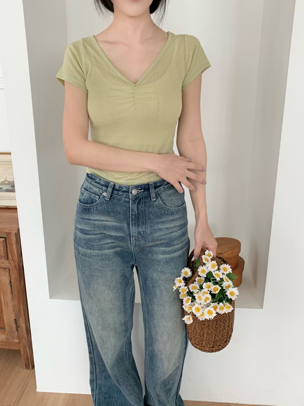 Excitement Shirred Short Sleeve T-shirt - 이미지 3
