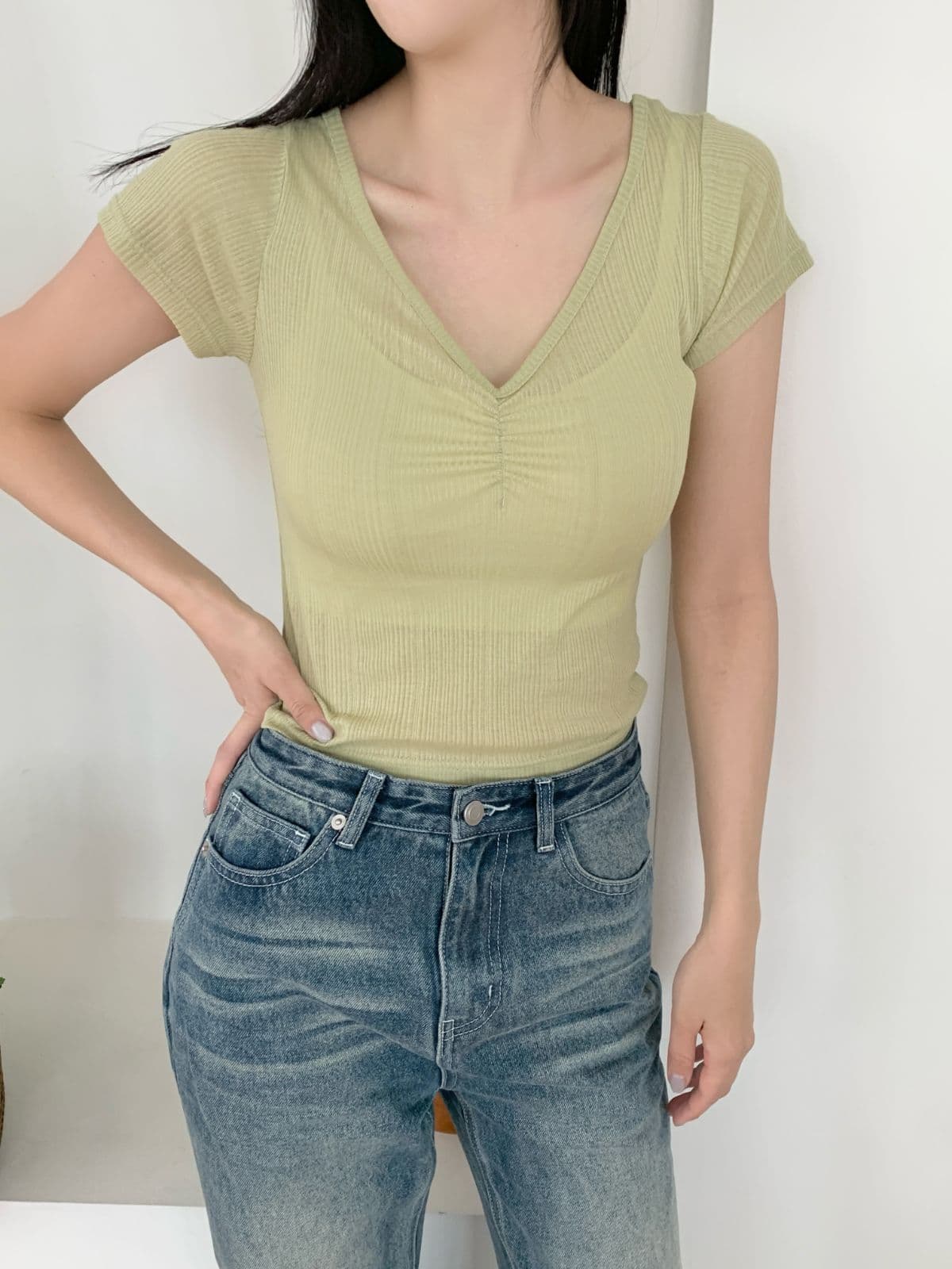 Excitement Shirred Short Sleeve T-shirt - 이미지 5