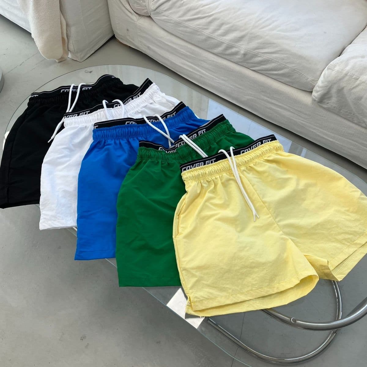 Two-band Washer Shorts Nylon Woven Crinkly 3/4 Shorts Elastic Waist String Pocket Loose Fit Shorts - 이미지 11