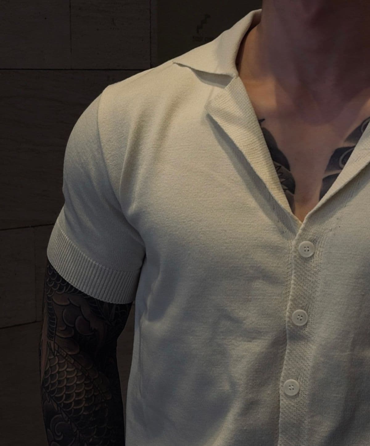 Open-collar button knit short-sleeve cardigan - 이미지 3