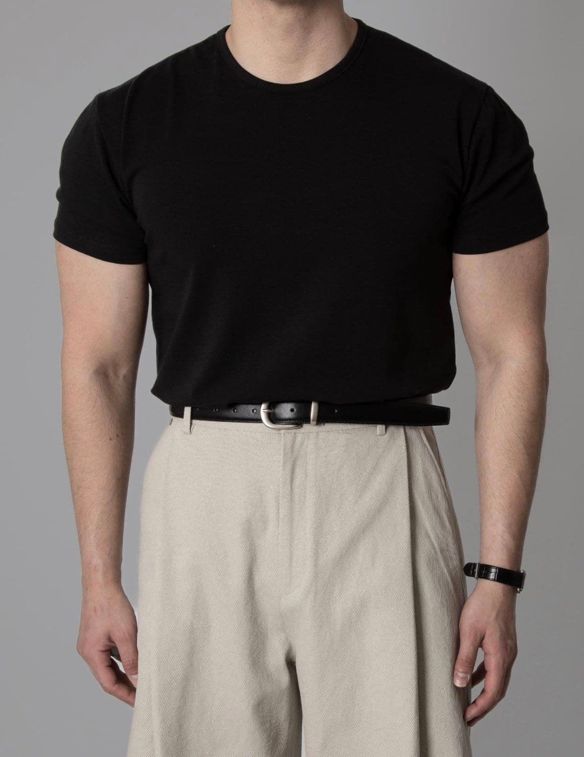 Cotton spandex slim fit round short sleeve T-shirt - 이미지 1