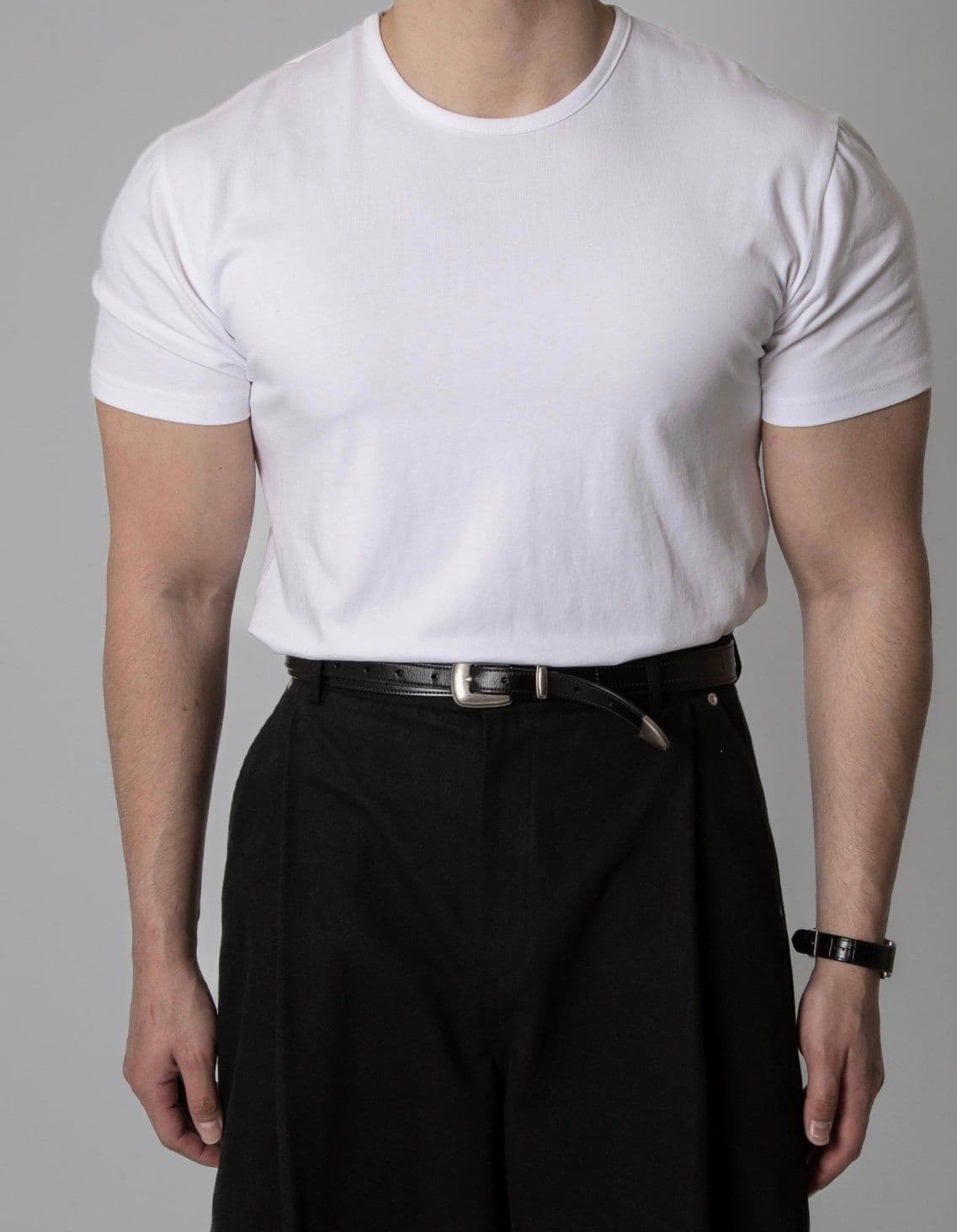 Cotton spandex slim fit round short sleeve T-shirt - 이미지 3