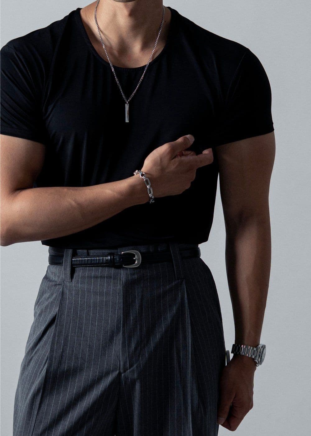 Spandex Slim Fit U-Neck Short Sleeve T-shirt - 이미지 3
