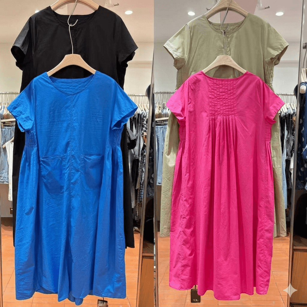 Pintuck pleat detail short-sleeved long dress - 이미지 2