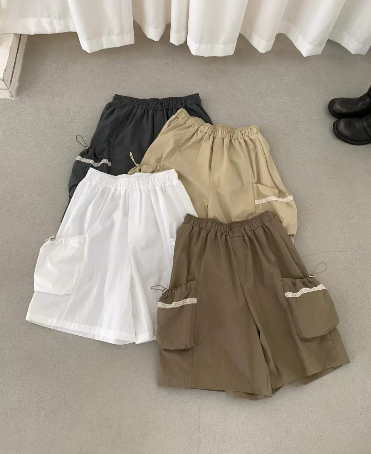 Crisp Washer Elastic Cargo Pocket Knee-length Wide Pants - 이미지 8
