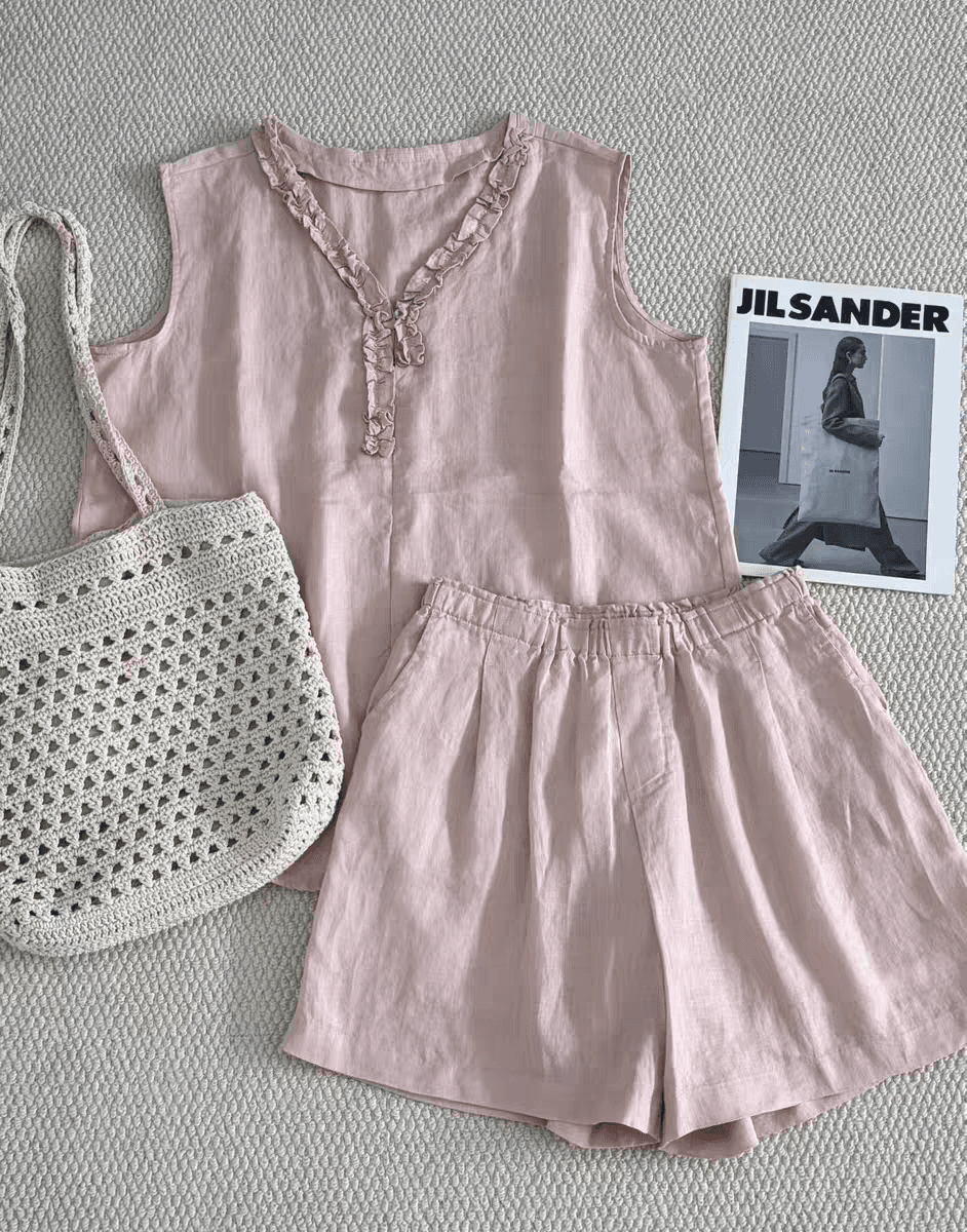 Linen frill V-neck sleeveless blouse - 이미지 2