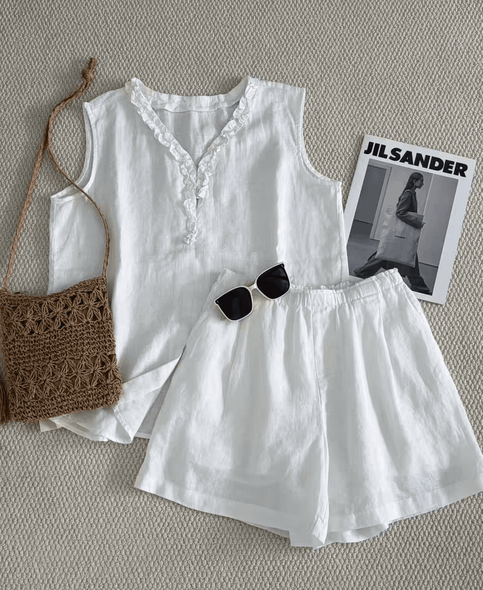 Linen frill V-neck sleeveless blouse - 이미지 3