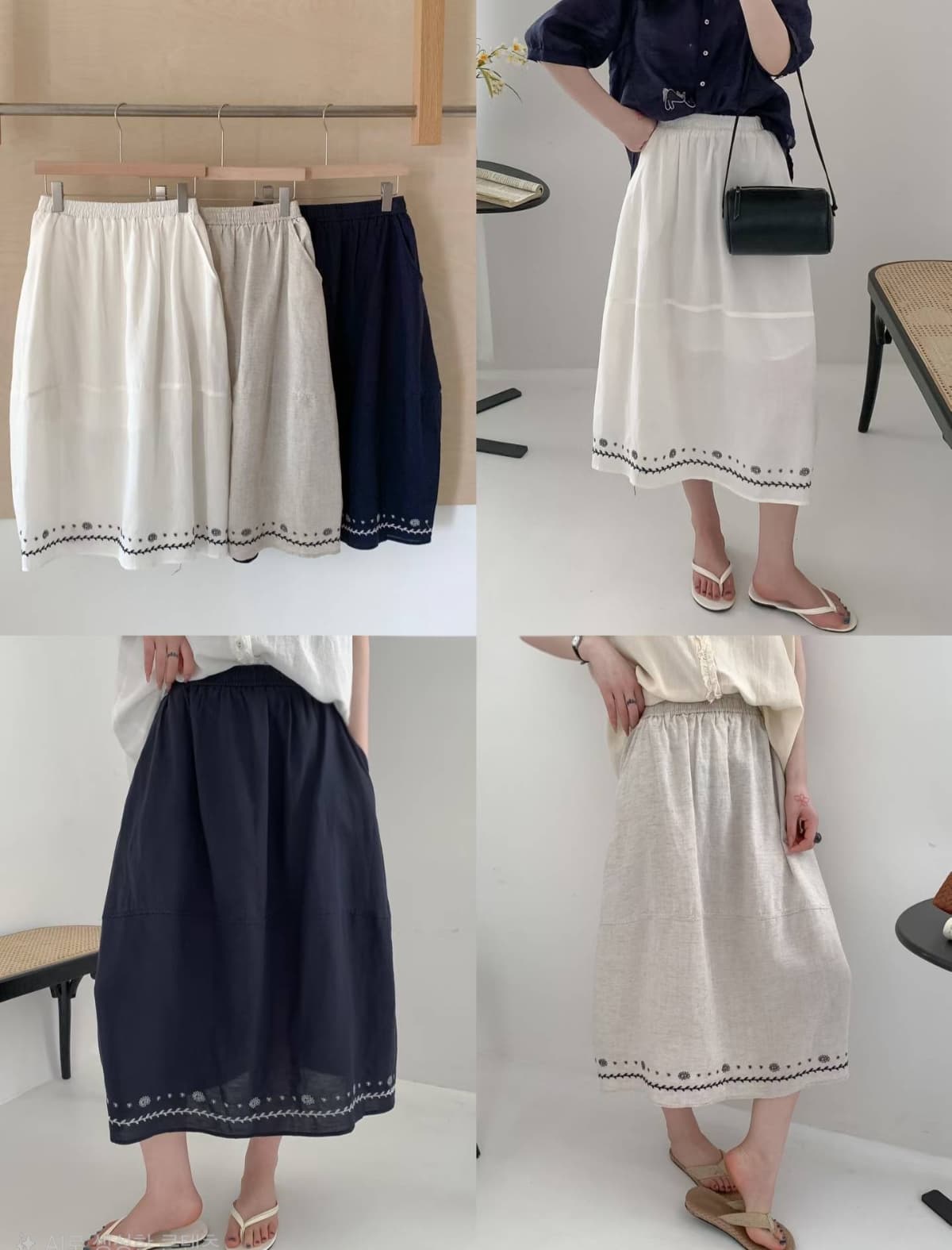 Rose embroidery point linen skirt - 이미지 12