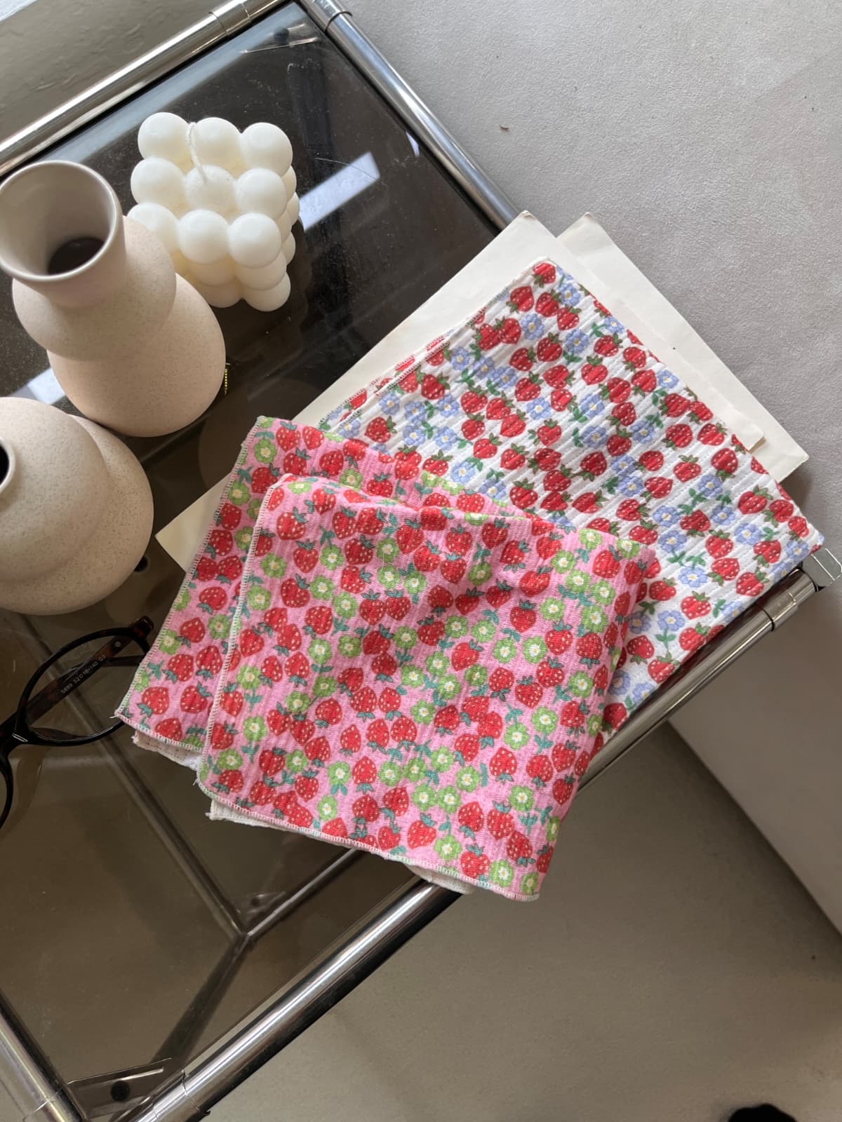 Yoru gauze raspberry handkerchief kitchen cloth - 이미지 1