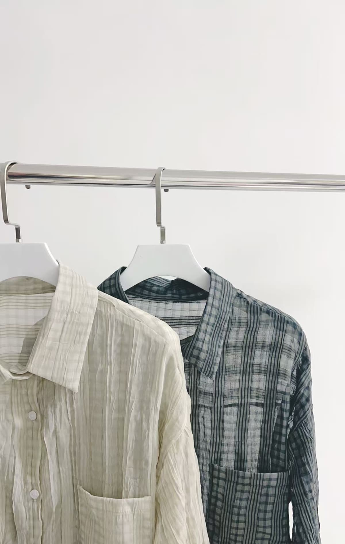 Seersucker check oversized long-sleeve shirt - 이미지 8