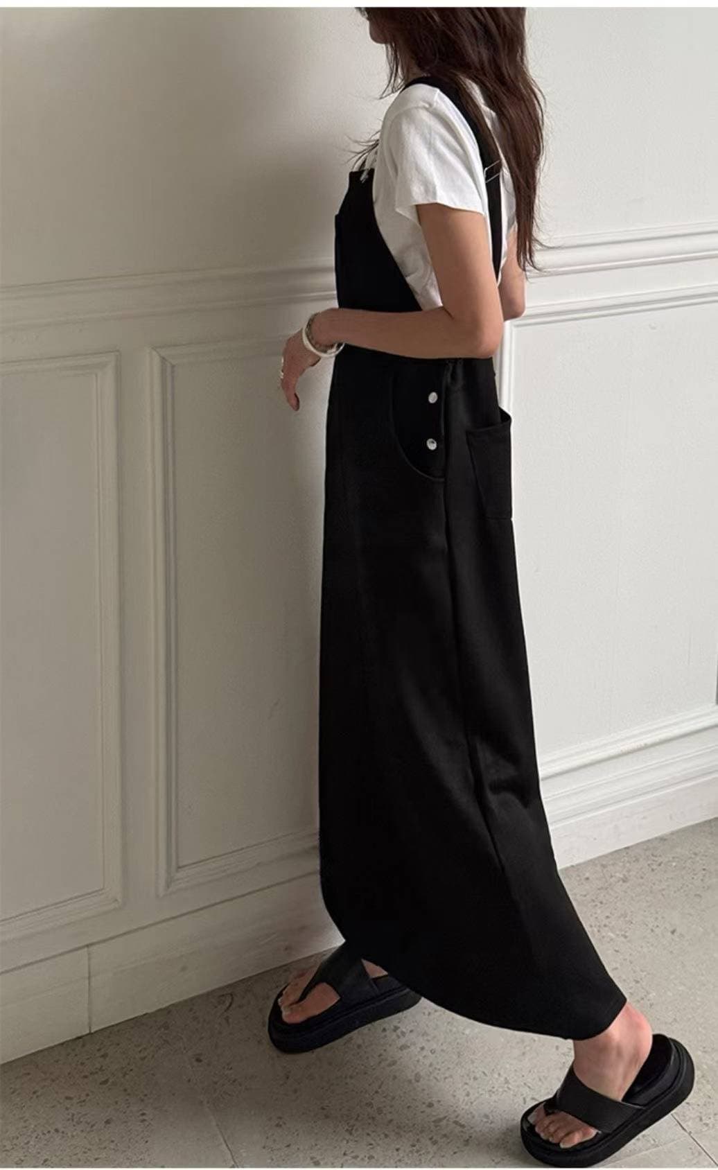 Long overall dress with suspenders (sleeveless set) - 이미지 7