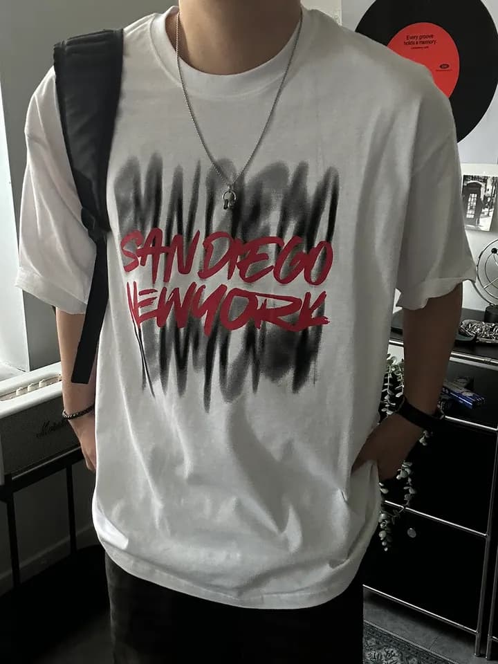 New Arrival - San Diego Short Sleeve Graphic, Oversized, 20s, Summer, Unisex, Big Size, Loose Fit - 이미지 9