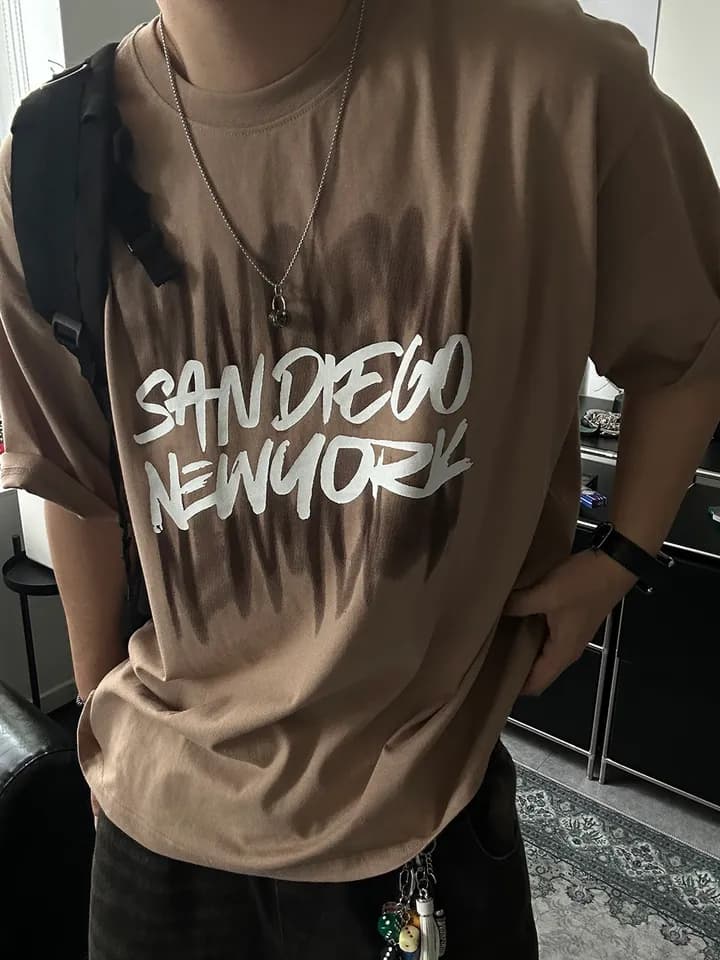 New Arrival - San Diego Short Sleeve Graphic, Oversized, 20s, Summer, Unisex, Big Size, Loose Fit - 이미지 3