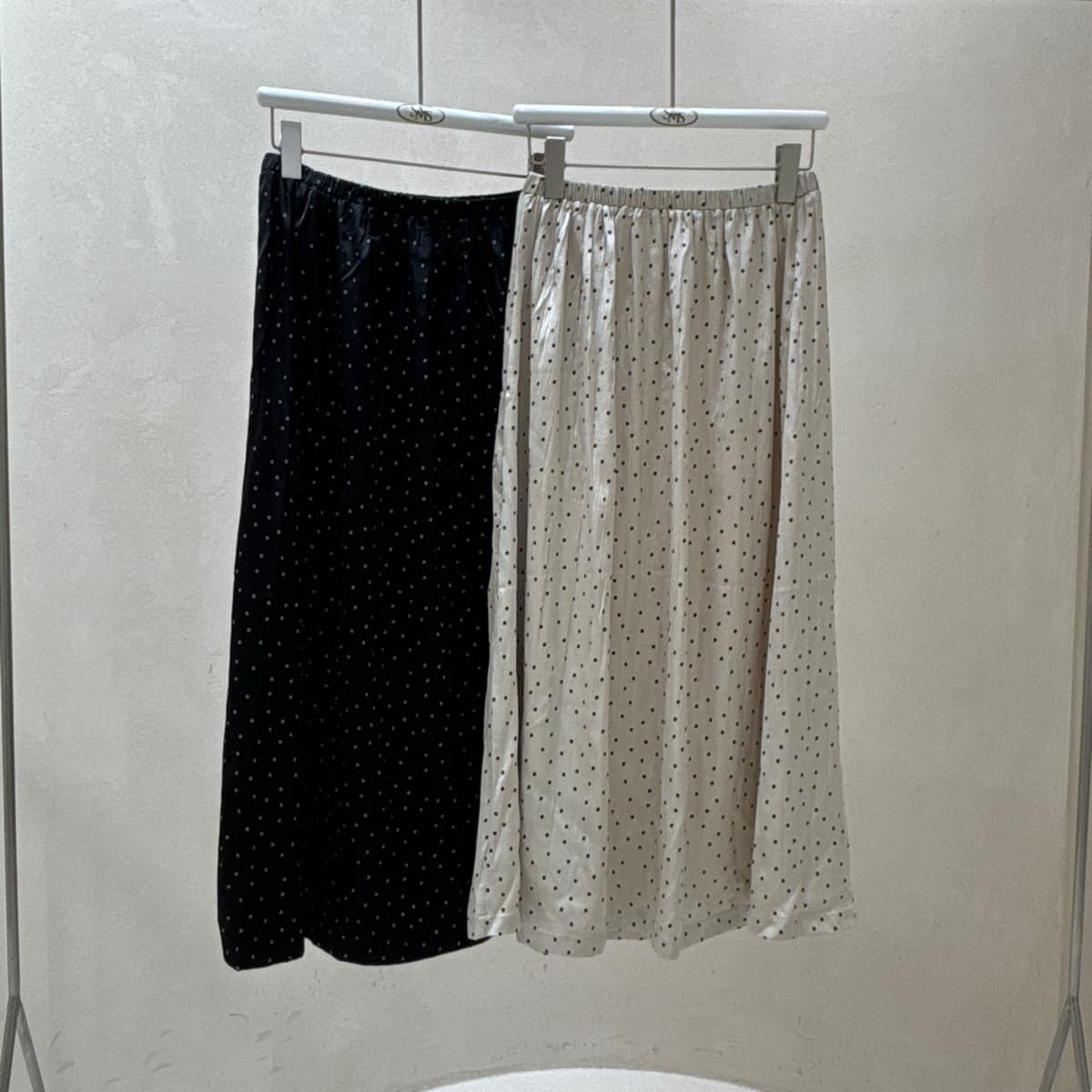 Dot skirt)))) Dot pattern elastic long skirt - 이미지 10