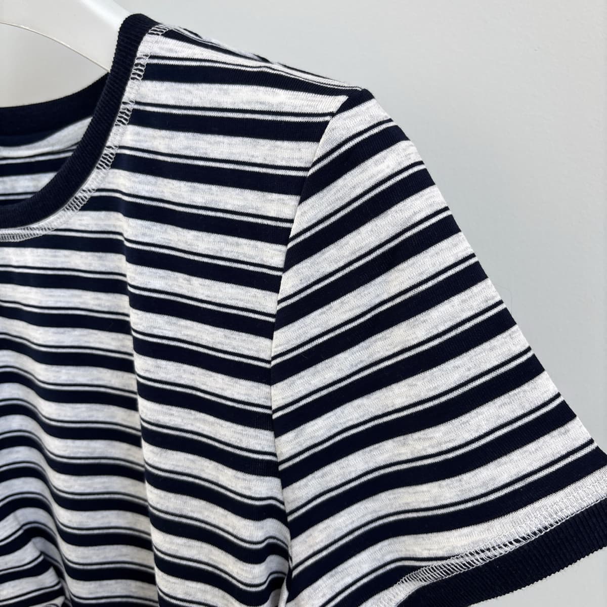 Double Stitch Tee Fine Stripe Ringer Short Sleeve T-shirt - 이미지 11