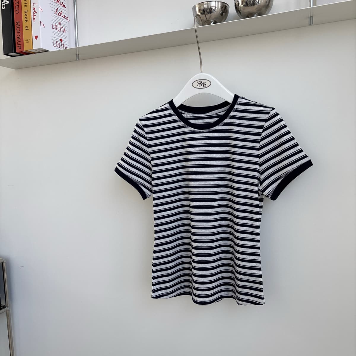 Double Stitch Tee Fine Stripe Ringer Short Sleeve T-shirt - 이미지 9