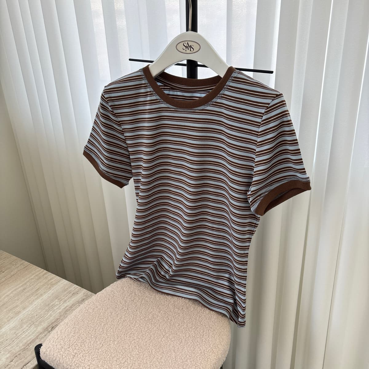 Double Stitch Tee Fine Stripe Ringer Short Sleeve T-shirt - 이미지 13