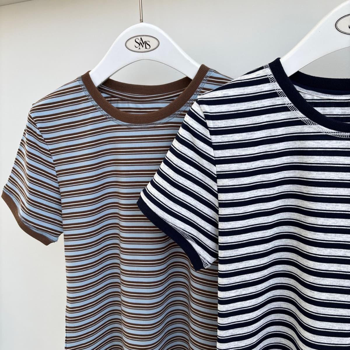 Double Stitch Tee Fine Stripe Ringer Short Sleeve T-shirt - 이미지 8