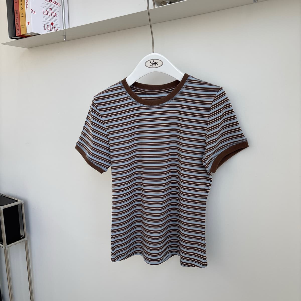 Double Stitch Tee Fine Stripe Ringer Short Sleeve T-shirt - 이미지 12