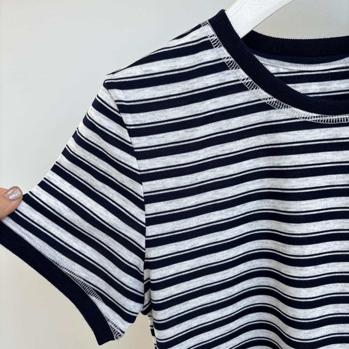 Double Stitch Tee Fine Stripe Ringer Short Sleeve T-shirt - 이미지 6