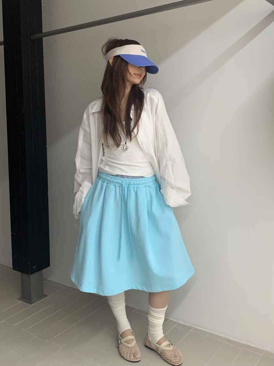 Elastic Contrast Midi Double Waist Skirt - 이미지 4