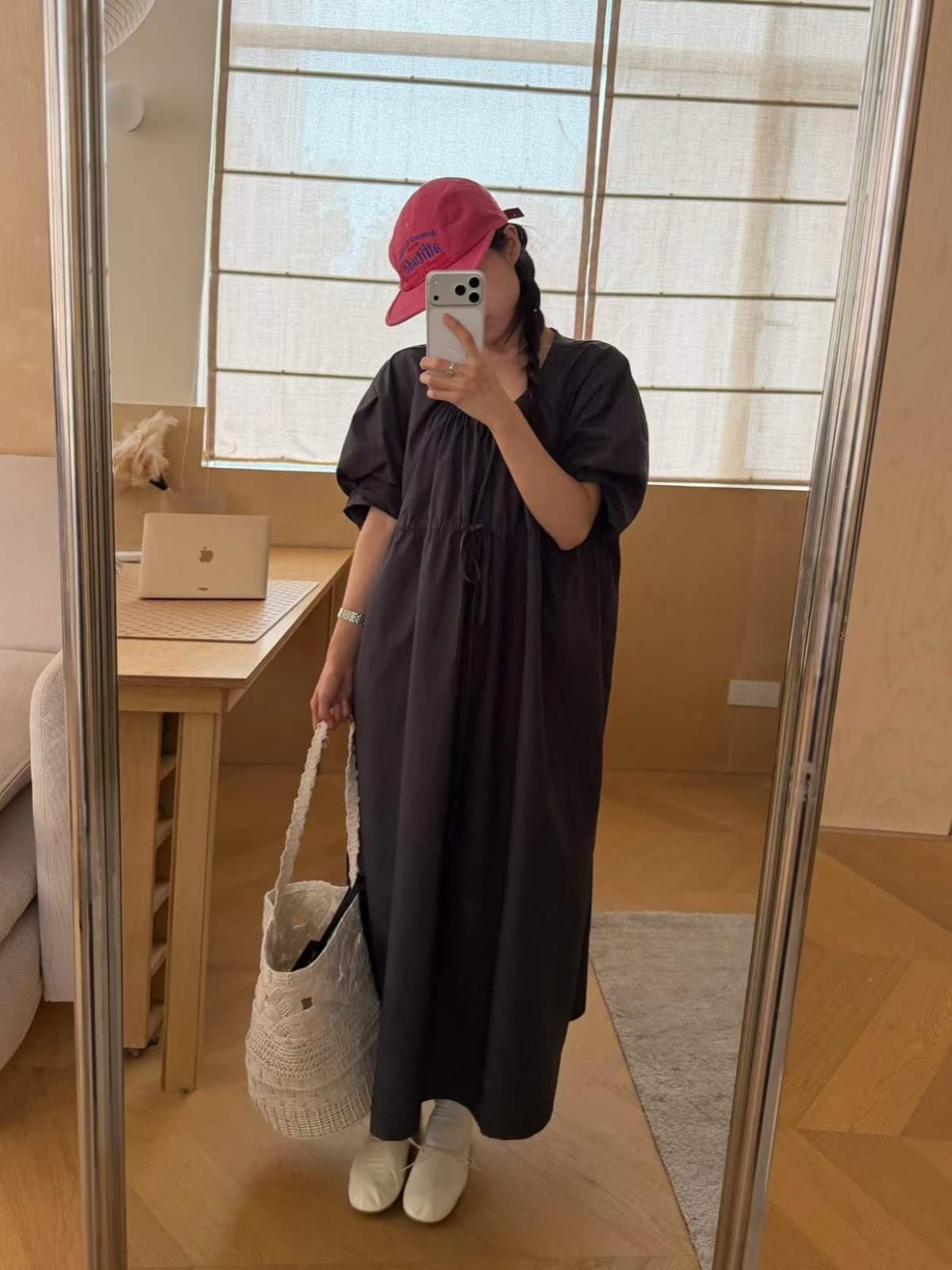 Puff-sleeved loose-strap long dress - 이미지 7