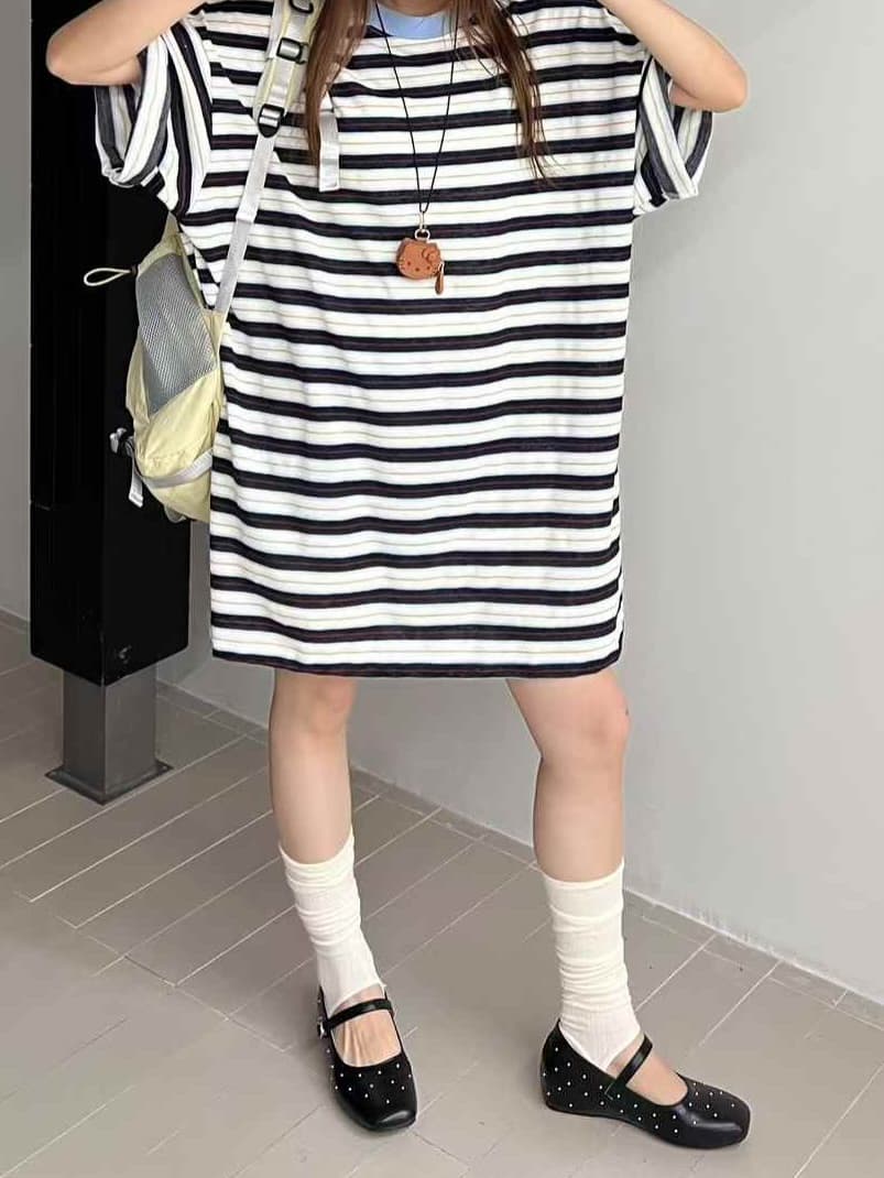 Striped oversized short-sleeve t-shirt dress - 이미지 7