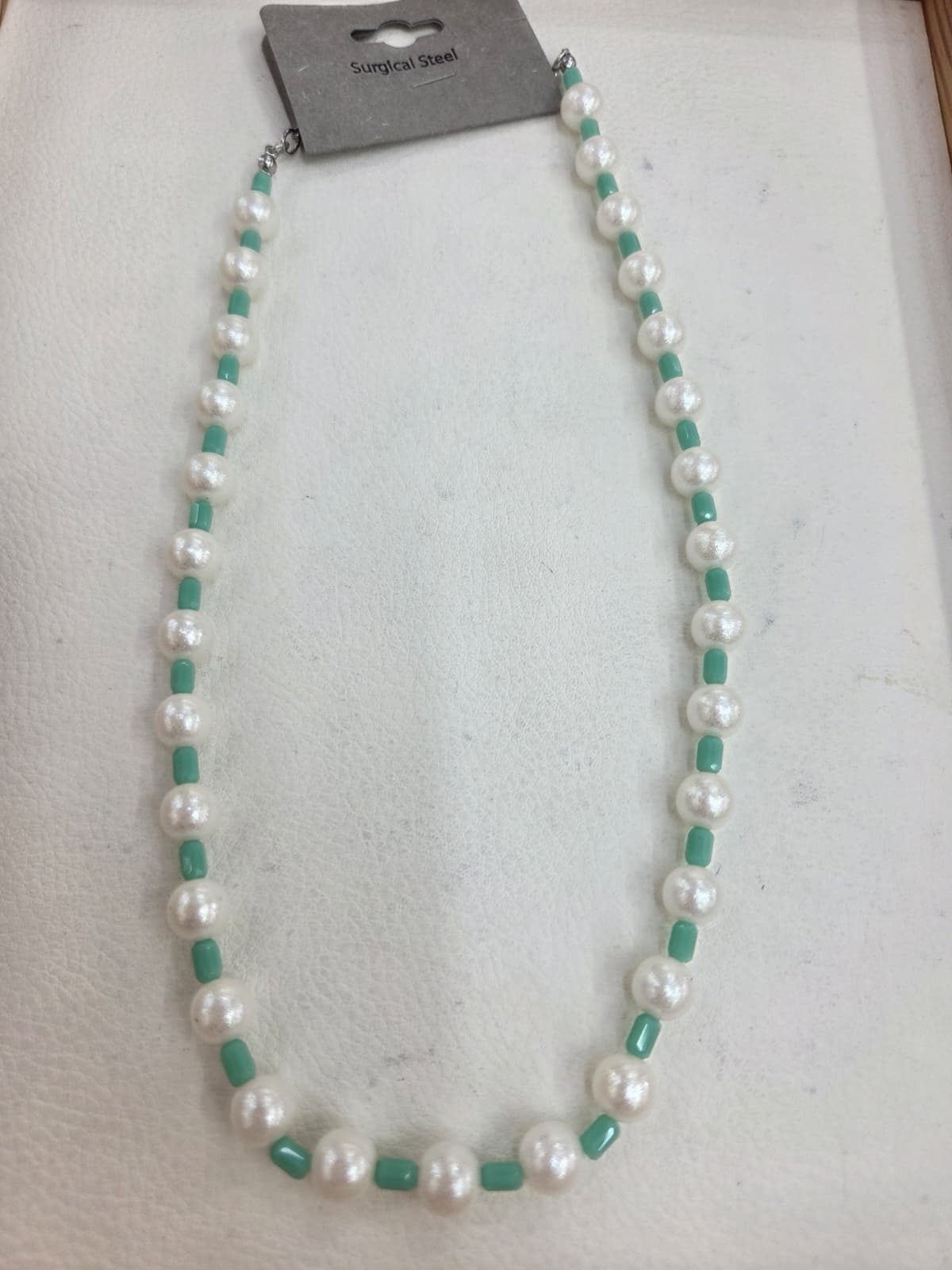8mm Shiny Ginzen + Glass Surgical Steel Clasp Necklace - 이미지 1