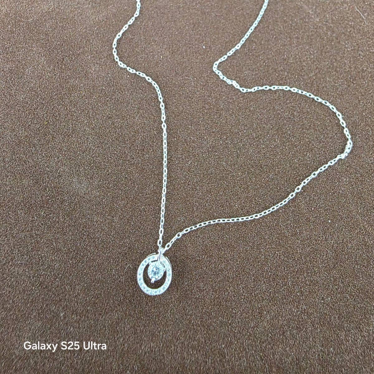 Silver 925 Round Cubic Dangling Pendant Necklace - 이미지 2