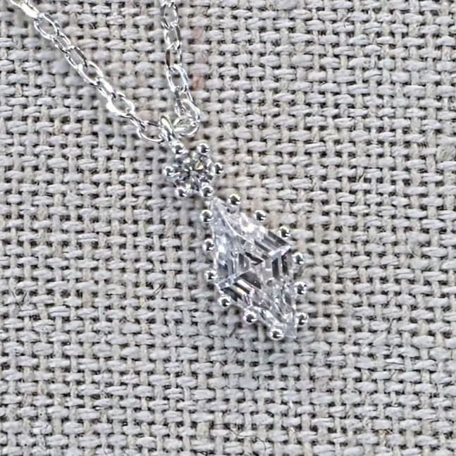 Silver 925 Rhombus Diamond-shaped Cubic Pendant Necklace - 이미지 2