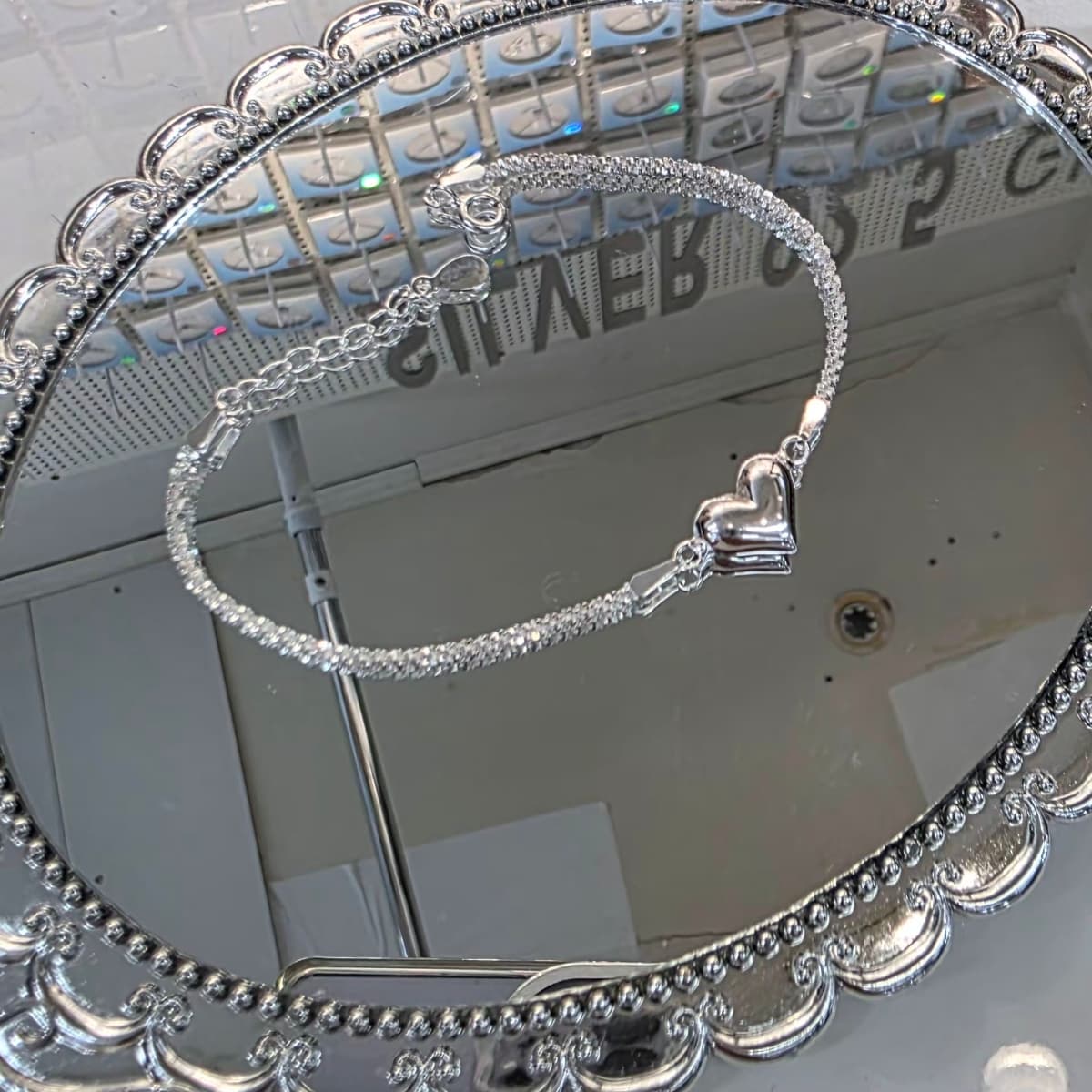 Silver 925 Chubby Heart Snowflake Chain Bracelet - 이미지 2
