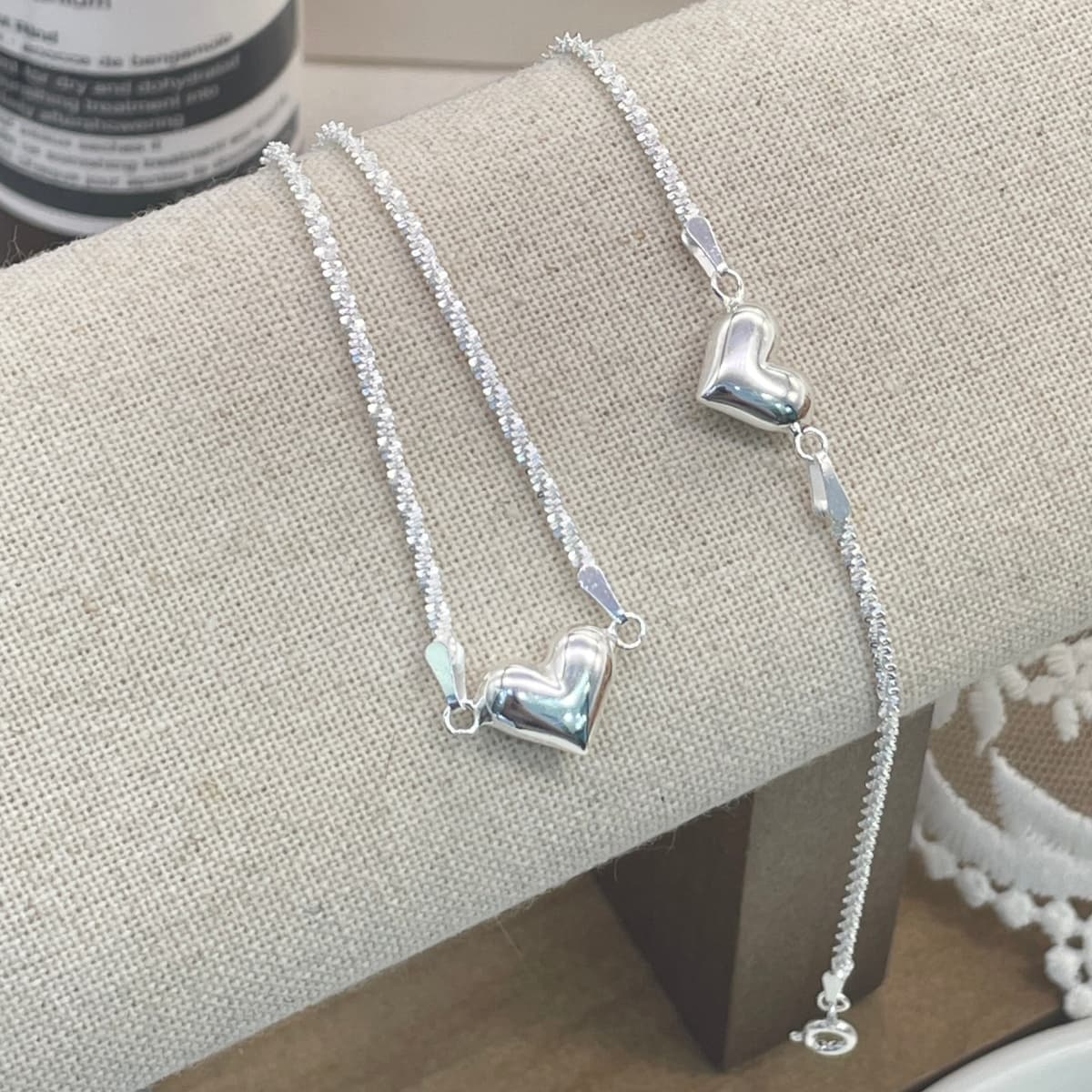 Silver 925 Chubby Heart Snowflake Chain Bracelet - 이미지 1