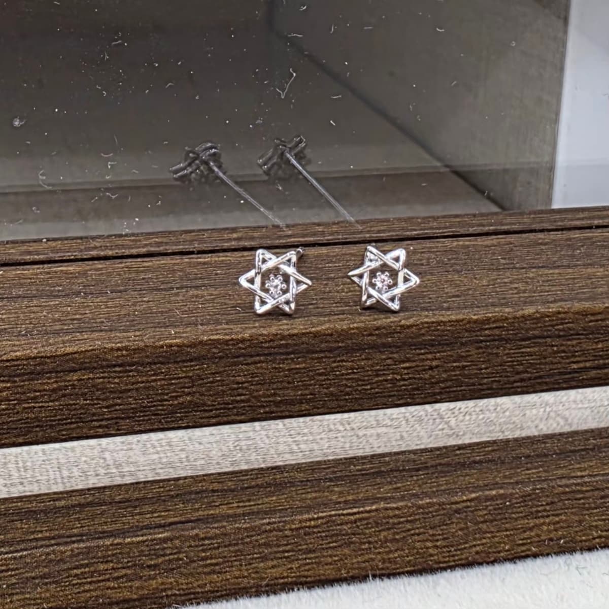 Silver 925 Hexagonal Mini Flower Point Stud Earrings - 이미지 1