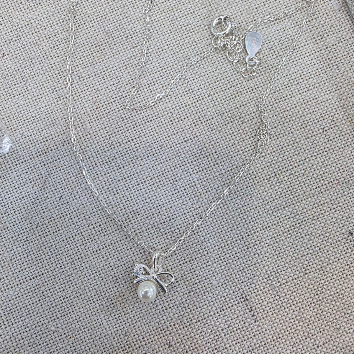 Silver 925 Ribbon Shell Bead Cubic Necklace - 이미지 2