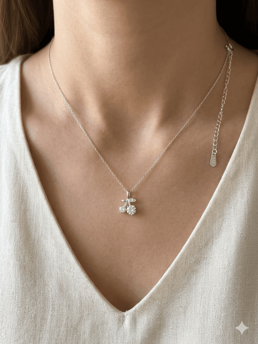 Silver 925 Cherry Cubic Simple Daily Pendant Necklace - 이미지 1