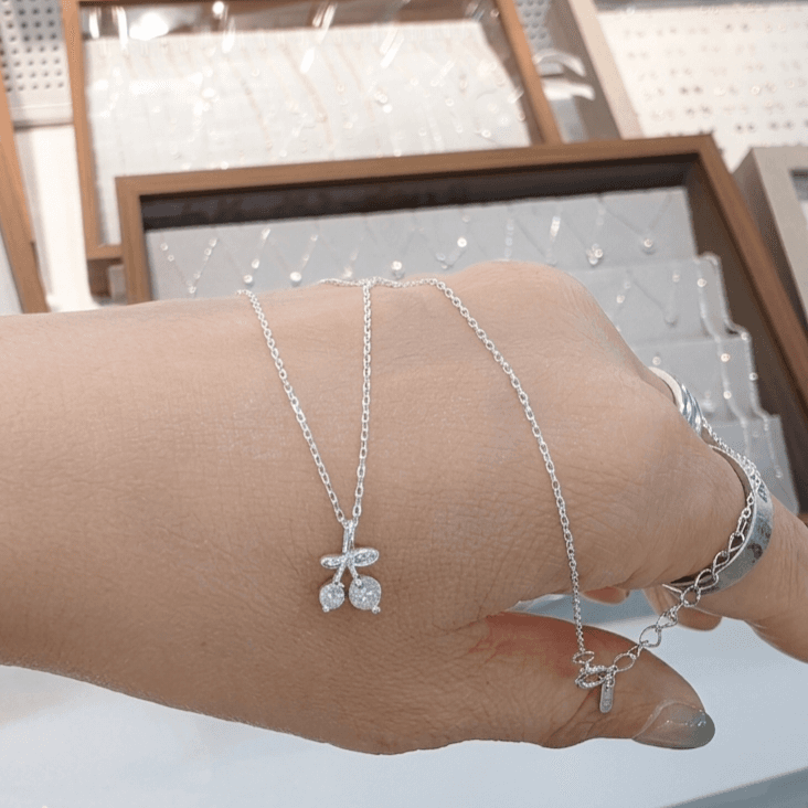 Silver 925 Cherry Cubic Simple Daily Pendant Necklace - 이미지 2