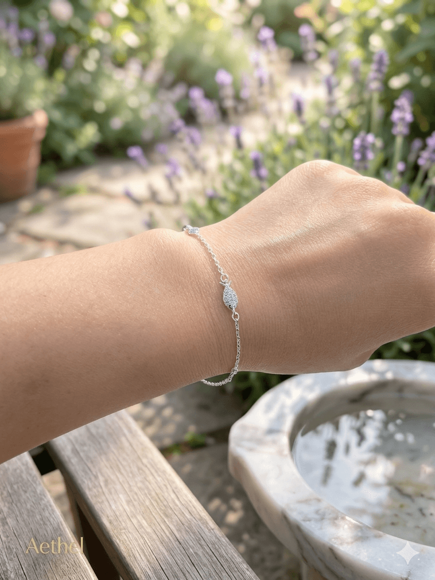 Silver 925 Lucky Fish Cubic Chain Daily Simple Bracelet - 이미지 1
