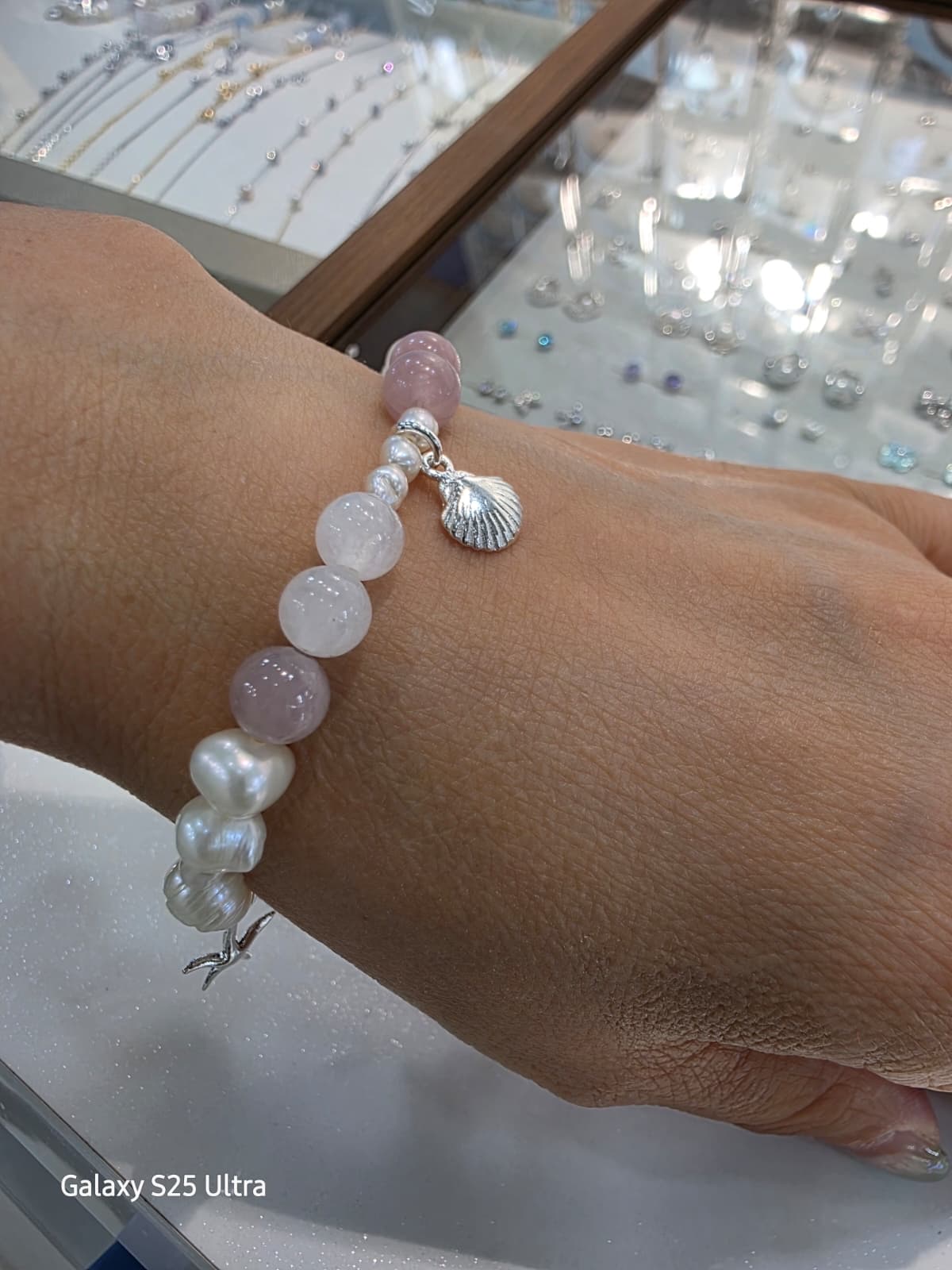 Silver 925 Silver Ornament Freshwater Pearl Natural Gem Summer Point Shell Starfish Urethane Cord Bracelet - 이미지 2
