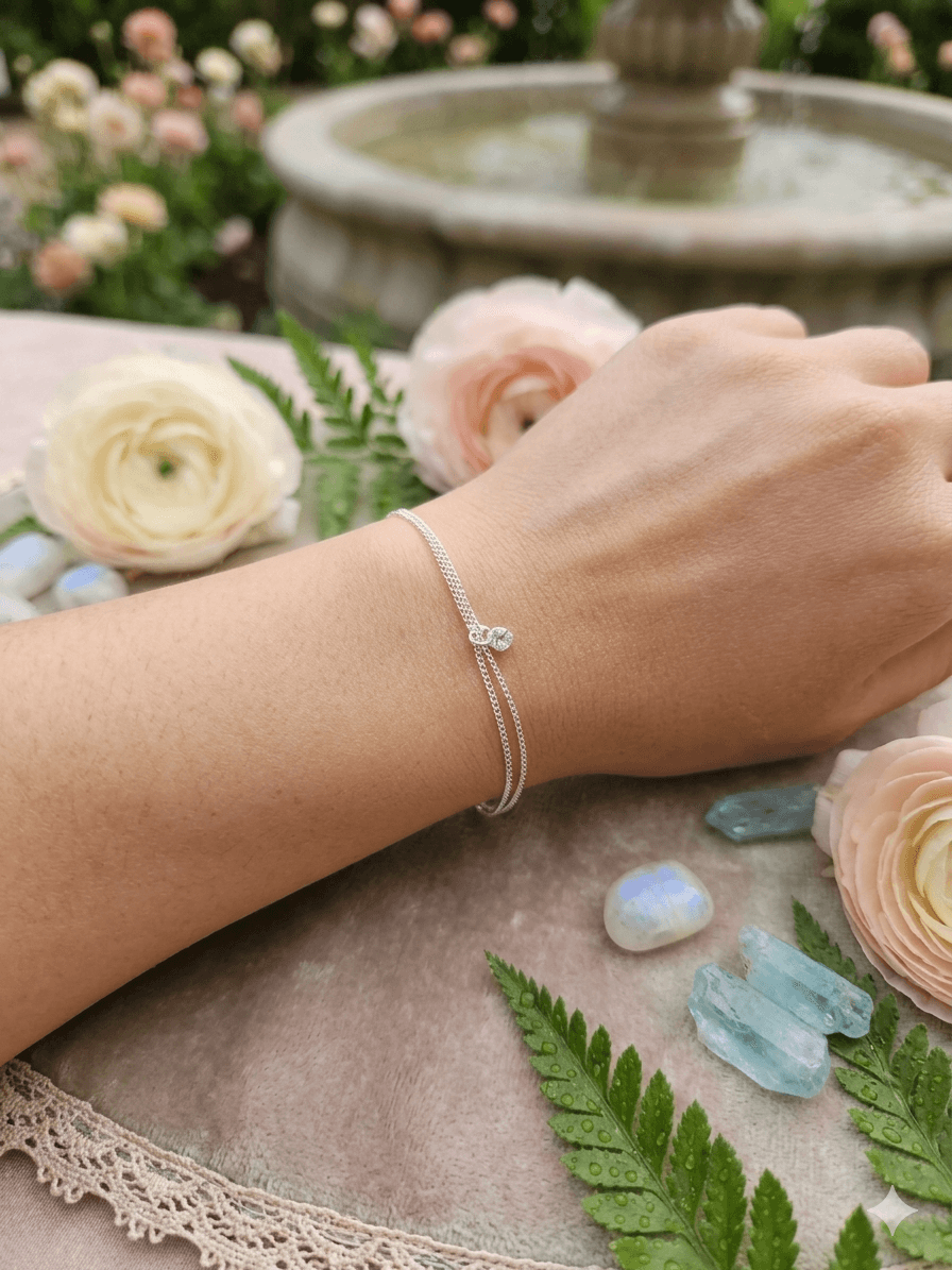 Silver 925 Double Chain Cubic Point Bracelet - 이미지 1
