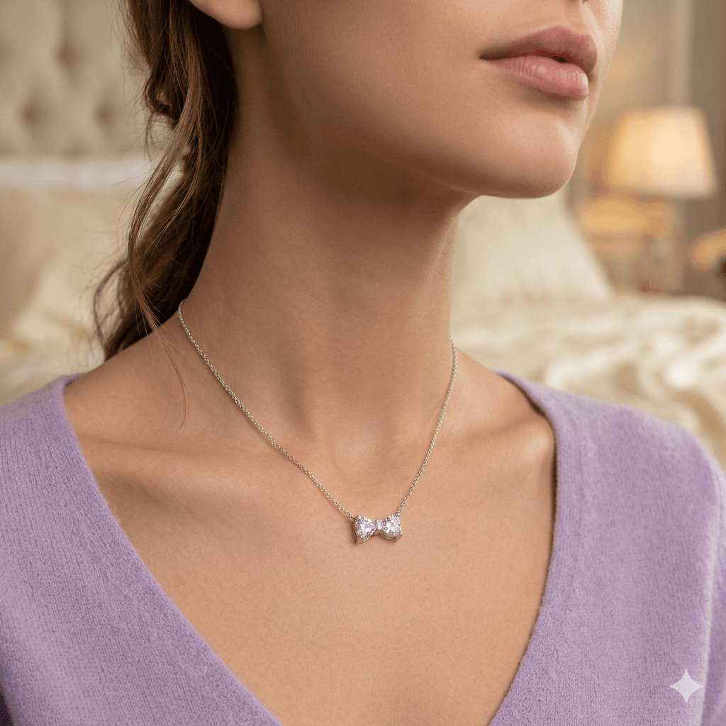 Silver 925 Cubic Ribbon Pendant Lovely Necklace - 이미지 1