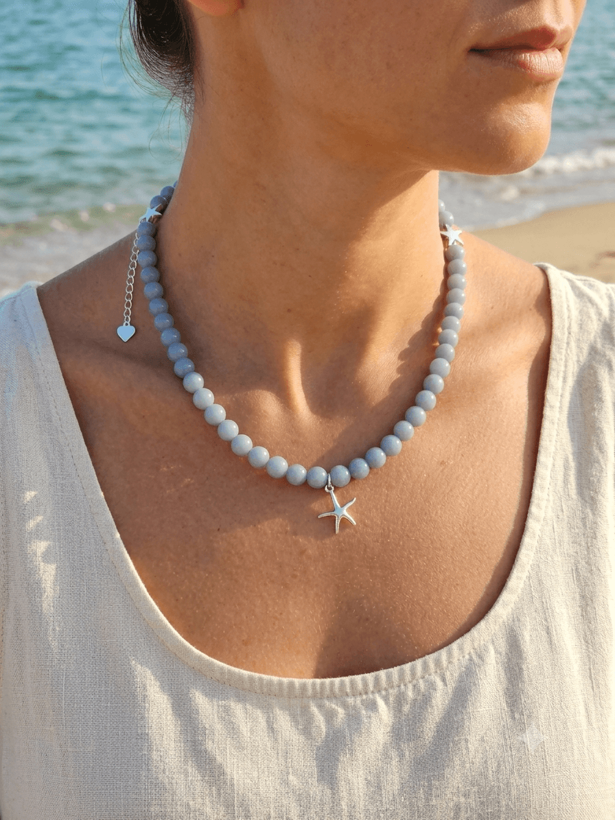 Silver 925 Angelite Starfish Silver Pendant Natural Gemstone Necklace Length - 이미지 1