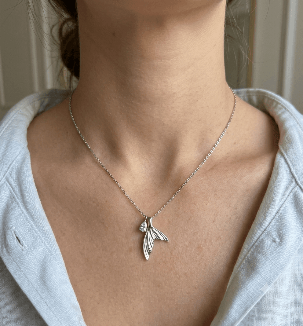 Silver 925 Mermaid Teardrop Cubic Necklace - 이미지 1